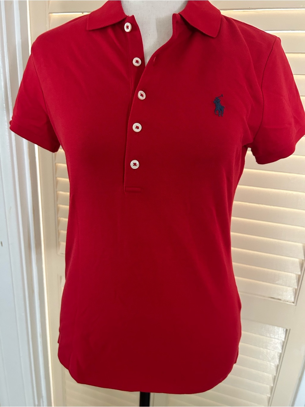 Polo Ralph Lauren Red slim Fit shirt Short-Sleeve Polo with Navy Logo - Picture 4 of 8